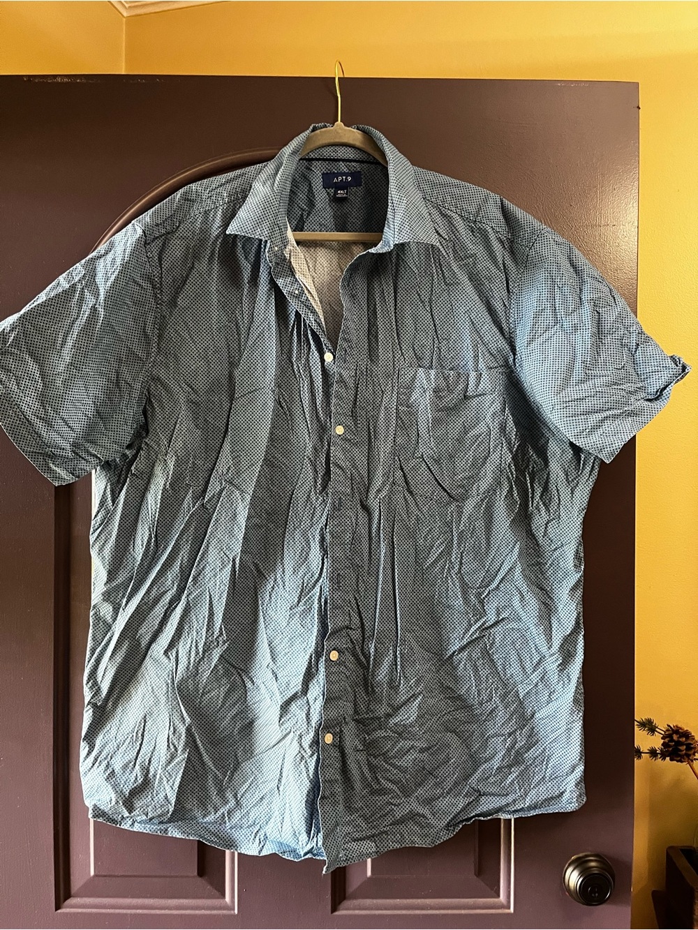 Apt. 9 Short-Sleeve Blue Micro-Check Button-Down Shirt